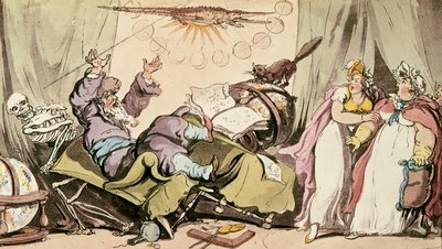 All Fates he vowed to him were known, And yet He could not tell his own, caricature of a fortune teller, pub. by R. Ackermann by Thomas Rowlandson